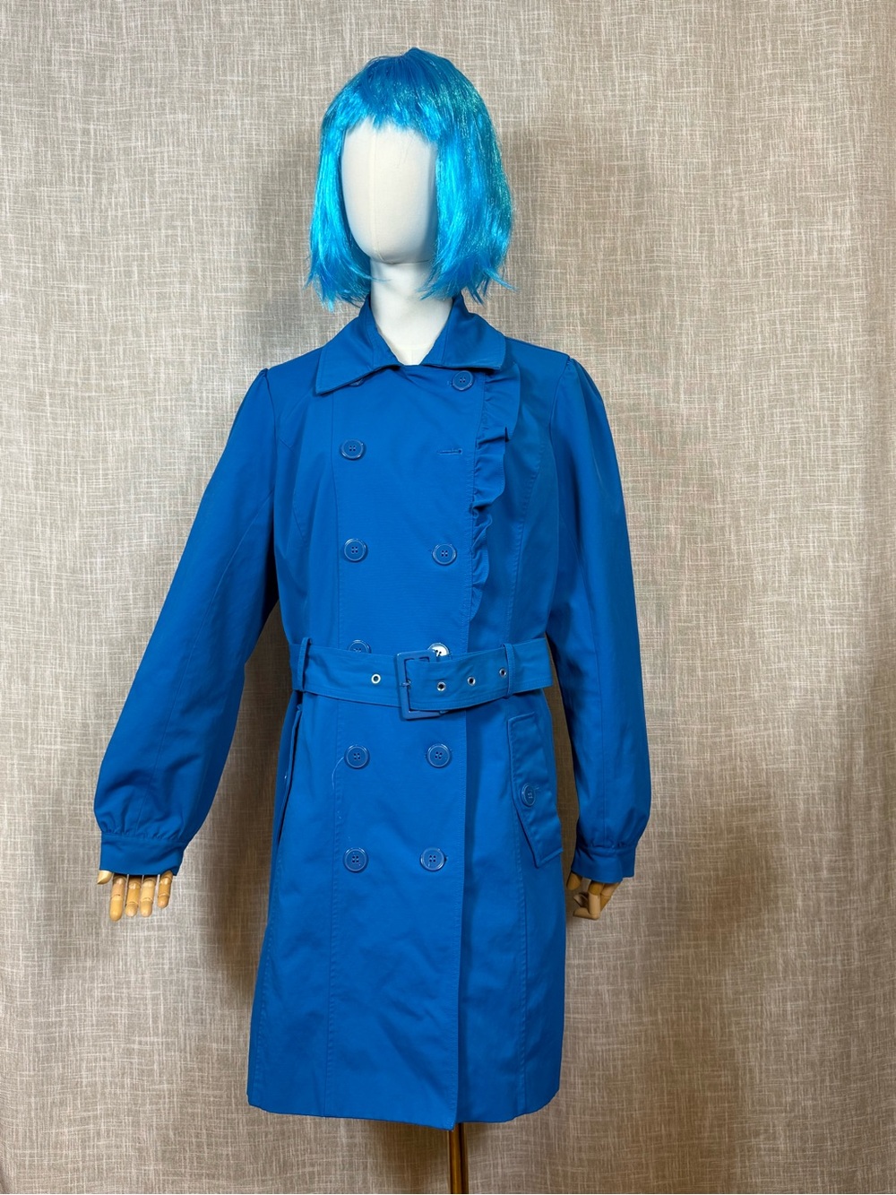 New York & Company Vibrant Blue Double-Breasted Trench with Belt